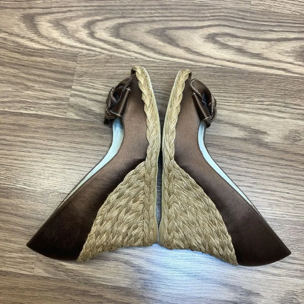 Stuart Weitzman Womes‎ Size 8M Bowden Amaretto Open Toe Espadrille Wedge